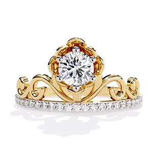 Anillo de Compromiso con Diamante Cultivado en Laboratorio de Corte Brillante Redondo de 0.5ct, con Piedras Laterales Finas, Oro Sólido de 10K, 14K, 18K, Certificado IGI - Product Image 1