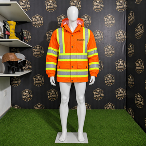 Men's High Visibility <b>Orange</b> Reflective Rain <b>Jacket</b> With Removable Hood Waterproof Workwear Safety Coat - Product Image 4