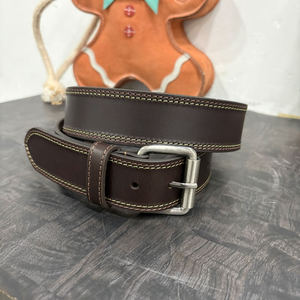 Top Quality Premium Full Grain Leather <b>Belt</b> for Men with Matte <b>Silver</b> <b>Buckle</b> and Contrast Stitching - Product Image 1