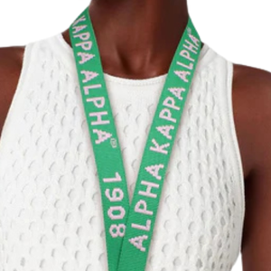 AKA Sorority Lanyard Stylish Pink & Green Canvas Badge Clip with 1908 Embroidery Alpha Kappa Alpha ID <b>Holder</b> Neck Strap - Product Image 6