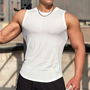 Men's <b>Black</b> Ribbed Tank Top O-Neck Solid Color Breathable <b>Knitted</b> Casual <b>Vest</b> 100% Polyester Eco-Friendly Quick - Product Image 3