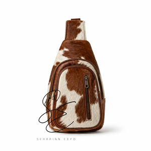Genuine Leather Hair Cowhide Minimalist Fashion Sling Crossbody Chest Bag Unisex <b>Mini</b> <b>Backpack</b> Single Strap Shoulder Travel - Product Image 2