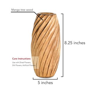 Jarrón Espiral Hecho a Mano de Madera de Mango Marrón Claro, Madera Natural de Mango Decorativa para el Hogar, Sala de Estar u Oficina - Product Image 6