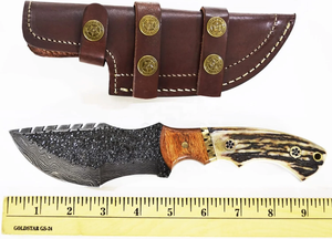 Cuchillo de Caza LEGACY BLADES de Acero de Damasco con Borde Serrado, Punta Caída, Grado Industrial, Hecho a Mano, Hoja Fija, Mango de Madera - Product Image 5