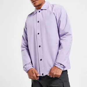Lavender Lightweight Casual Coach Jacket Windbreaker Snap <b>Button</b> Front Minimalist Style Spring Outerwear Gear - Product Image 1