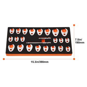 Set di chiavi a zoccolo da 24 pezzi con attacco da 3/8 di pollice, 2 prolunghe, SAE 3/8-1 pollice, metrico 10-22 mm, in acciaio CR-MO - Product Image 4