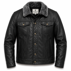 Furat Leathers Matte Brown Leather Biker <b>Jacket</b> Windproof Breathable Stand Collar Zipper Closure Customizable Men's - Product Image 1