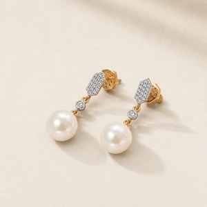 Pendientes de Oro Rosa de 9K con Diamante Cultivado en Laboratorio de 1.85CT, Corte Redondo, con Perla, Diseño Geométrico Pavé, Joyería Fina al por Mayor - Product Image 3