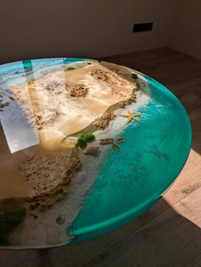 Table basse écologique en résine peinte à la main, motif vague, bord naturel, couleur personnalisable, décoration intérieure - Product Image 4