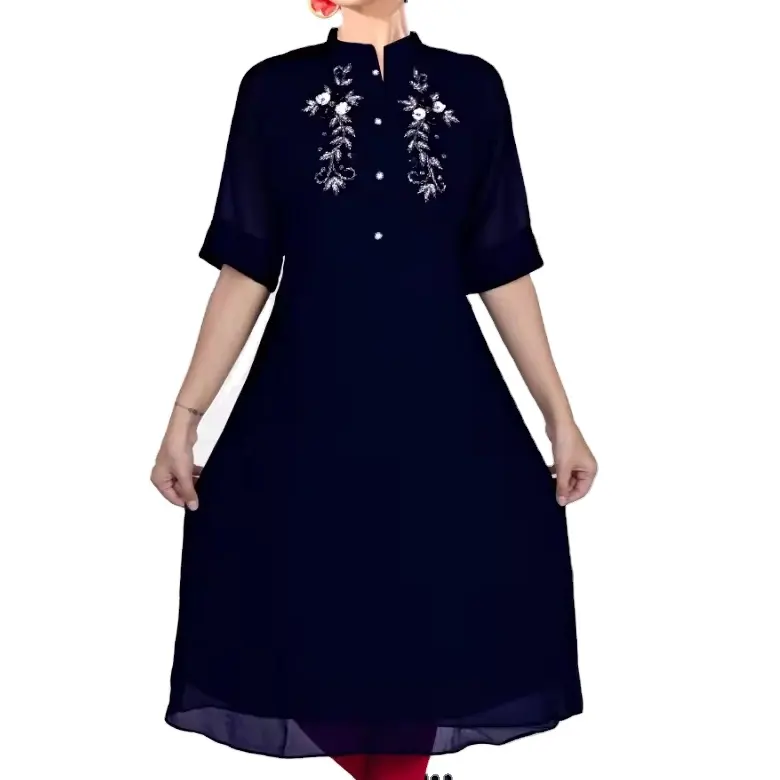 Темно-синяя сшитая важная ткань ручная работа дизайнерская праздничная одежда для женщин Kurtis | Новейшая Оптовая цена от Индии
