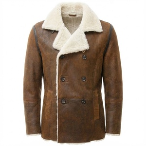 <b>Bomber</b> <b>Jacket</b> Real <b>Shearling</b> Genuine Leather <b>Jacket</b> for Men Classic Winter Coat Warm Fur Collar Heavy Duty <b>Jackets</b> - Product Image 1