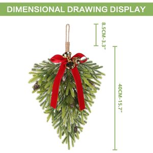2 coronas navideñas artificiales para puerta principal con campanas y lazos, elegantes decoraciones festivas para el hogar y la chimenea para la temporada festiva - Product Image 1