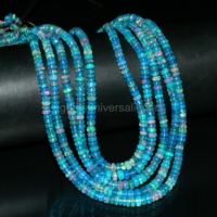 Perles Rondelles d'Opale Bleu Ciel Naturel 3-5mm, Fil de 16 Pouces, Perles de Pierre Précieuse en Vrac à Feu Bleu pour la Fabrication de Bijoux, Vente en Gros