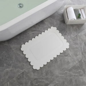 Modern White Rectangular Bath Mat With Scalloped <b>Edge</b> Non-Slip <b>Rubber</b> Backing For Bathroom Floor - Product Image 3