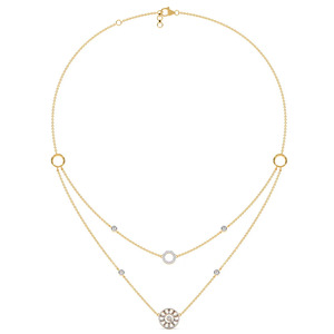 Collar de diamantes con diseño de círculos en capas, cadena doble colgante y medallón geométrico - Product Image 2