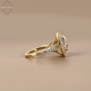 Anillo de Diamantes de Lujo con Halo Redondo en Oro Amarillo, Joyería de Compromiso para Mujer, Regalo de Aniversario - Product Image 2