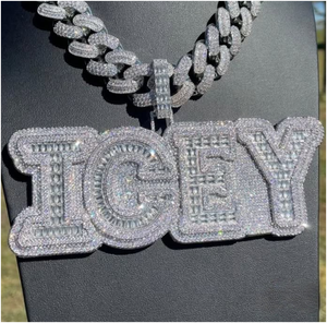 Pendentif personnalisé Hiphop, nom serti de diamants VVS baguette, en argent 925, pendentif lettre Moissanite pour hommes et femmes - Product Image 5