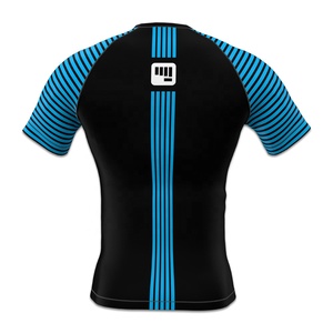 Unisex <b>Black</b> Blue Striped Full Sleeve MMA Rash Guard <b>Compression</b> <b>Shirt</b> Breathable Quick Dry Front Logo 50+ UPF Sun Protection - Product Image 4