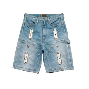 Pantalones Cortos de Mezclilla Lavados con Pedrería para Hombre, Estilo Baggy de Cintura Media, Vaqueros Anchos de Moda Urbana, los Más Populares - Product Image 1