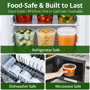 กล่องเก็บอาหารดีไซน์ทันสมัย ขนาด 32/16/8 ออนซ์ ฝาพลาสติกสำหรับอาหารเดลิ ซุป อาหารสำเร็จรูป ปลอดสาร BPA ป้องกันการรั่วซึม ใช้กับไมโครเวฟและช่องแช่แข็งได้ - Product Image 2