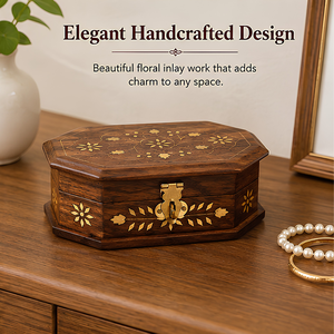 <b>Wooden</b> Jewelry Storage Box | Compact Soft Lining Organizer | Ring Necklace Earring Holder | Natural Handmade Indian Craft Gift - Product Image 3