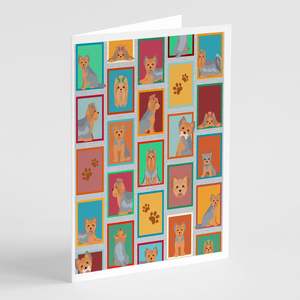 Whimsical A7 tamaño 5x7 tarjetas de notas en blanco Paquete de 8 tarjetas de felicitación azules y tostadas Yorkie con sobres - Product Image 1