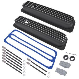 Black Aluminum Short Finned Valve Cover with Gasket Compatible with 1987-1997 SBC Small Block Chevy 5.0L 5.7L 305 350 Engines - Product Image 4