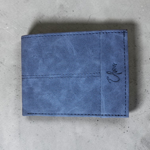 Elion Slim Blue Vintage Foldable Short Vegan Leather <b>Wallet</b> with Letter Detail for Men Daily Use Card Holder - Product Image 1