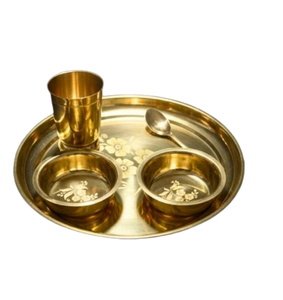 Handmade Engraved Gold Glossy Finished Dinnerware <b>Decorative</b> Gift <b>Item</b> Brass Plate Thali Tableware at Wholesale Price - Product Image 3