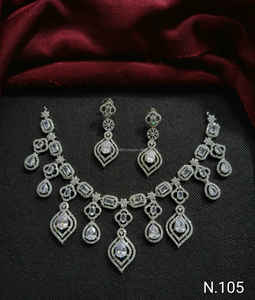 Diseños de moda con forma de cuadrado y Flor de diamante americano, conjunto de collar de fiesta de boda Chapado en plata, regalos para mujeres y niñas - Product Image 4