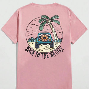 Camiseta de Manga Corta Rosa para Hombre, Estampado Tropical, Corte Regular, Cuello Redondo, 100% Algodón Jersey, Transpirable, Secado Rápido - Product Image 5