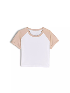 New Cropped Tee Shirt With Contrast <b>Stitching</b> Custom Printed Logo T-shirt Women Crop <b>Top</b> Baby Tshirt - Product Image 1