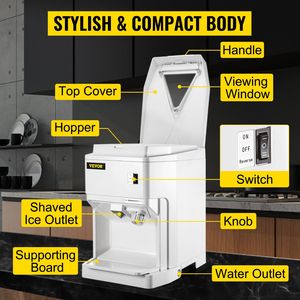 Macchina Elettrica Commerciale per Ghiaccio Tritato 265 LBS/H, Tritaghiaccio per Coni di Neve 250W con Coperchio del Contenitore del Ghiaccio - Product Image 5