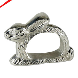 Ronds de serviette en métal de luxe en forme de lapin, couleur argent, design moderne - Product Image 1