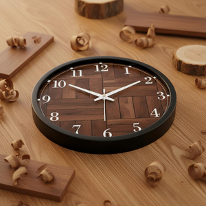 Horloge murale élégante en bois de parquet avec motif géométrique classique pour la décoration du salon, de la chambre à coucher et du bureau - Product Image 3