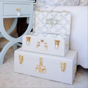 Premium Metal <b>Storage</b> Trunk Decorative Living Room Coffee Table Chest <b>Stackable</b> <b>Wardrobe</b> Footlocker with Gold Hardware - Product Image 5
