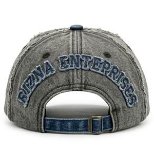 Casquette de baseball en denim sergé RIZNA, 6 panneaux, réglable, unisexe, décontractée, vintage, délavée, logo brodé 3D sur le panneau avant, bleu, coton, métal - Product Image 3