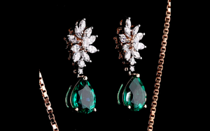 Luxury Lab Grown Marquise Round Brilliant Cut Lab <b>Emerald</b> Diamond Pendant with Earring <b>Set</b> | Floral Drop <b>Jewelry</b> <b>Set</b> for Women - Product Image 6