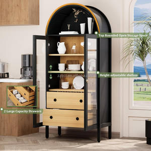 خزانة كتب منحنية من الخيزران بارتفاع 71 بوصة مع 5+ أدراج متعددة الوظائف بأسلوب المزرعة لغرفة المعيشة وقبو النبيذ - Product Image 6