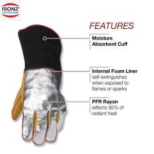 ถุงมือเชื่อมหนังวัวแท้ ISONZ Leather Premium Grain Leather Cotton Cowhide Reinforce Welder Gauntle Tig Leather Welding Glove - Product Image 3