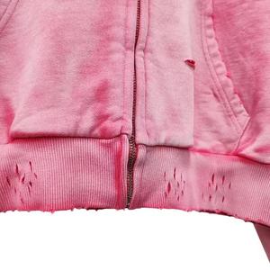 High Quality Distressed Embroidery Hoodie Custom Design Cotton Boxy Cropped Hoodie <b>Men</b> Acid Washed Vintage Cut and Sew Hoodie - Product Image 3