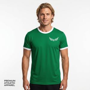 T-shirt vert à manches courtes pour homme, col rond, séchage rapide, polyester, décontracté, avec logo aile imprimé sur le devant, coupe classique - Product Image 2