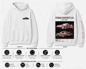 Sweat à capuche unisexe en molleton 100% coton, coupe ample et oversize, style streetwear, imprimé voiture de course rétro personnalisé, grammage lourd 380 GSM - Product Image 6
