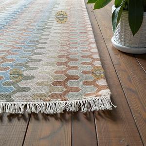 Hand Knotted Wool Oushak <b>Rug</b> | Pastel <b>Boho</b> Geometric Turkish Carpet Stain Resistant Anti-Slip Machine Washable for Home Exercise - Product Image 1