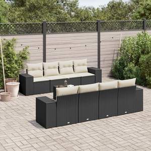 Conjunto de Sofá de Jardín de Ratán PE Negro con Patas Ajustables Grandes, Muebles de Exterior Cómodos y Elegantes - Product Image 1