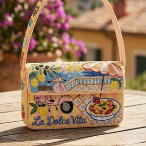 Bolso de Hombro Artesanal de Lona con Bordado de Cuentas y Lentejuelas, Cierre de Cremallera, Diseño de Castillo de Arena, Logotipo Personalizado, Estilo Costero de Verano - Product Image 3
