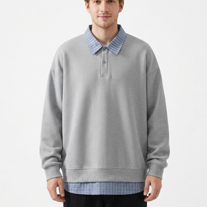 Sweat-shirt à col rond pour homme, gris clair, 100% coton, coupe classique, tricoté, respirant, en molleton, pour l'hiver - Product Image 5