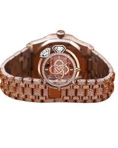 Montre de luxe pour homme en or rose sertie de diamants, avec lunette en pierres CZ, en acier inoxydable, mouvement à quartz, style hip-hop - Product Image 3