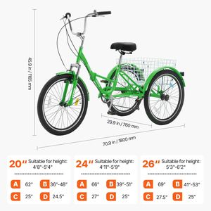 Triciclo Pieghevole per Adulti in Acciaio al Carbonio da 24 Pollici a 7 Velocità con Sedile Regolabile e Cestino Stile Cruiser, Cilindrata 110cc - Product Image 2