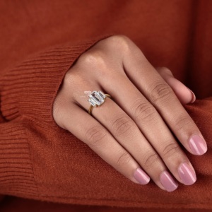 Three Stone Elongated Baguette Lab Grown Diamond Engagement <b>Ring</b> 14K Gold Minimalist Bridal Wedding <b>Ring</b> Manufacturer Supplier - Product Image 2